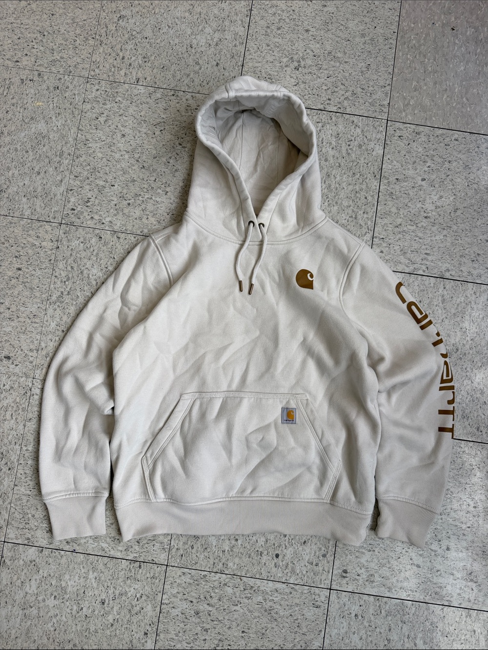 Carhartt Cream Hooded Sweatshirt with Gold Logo